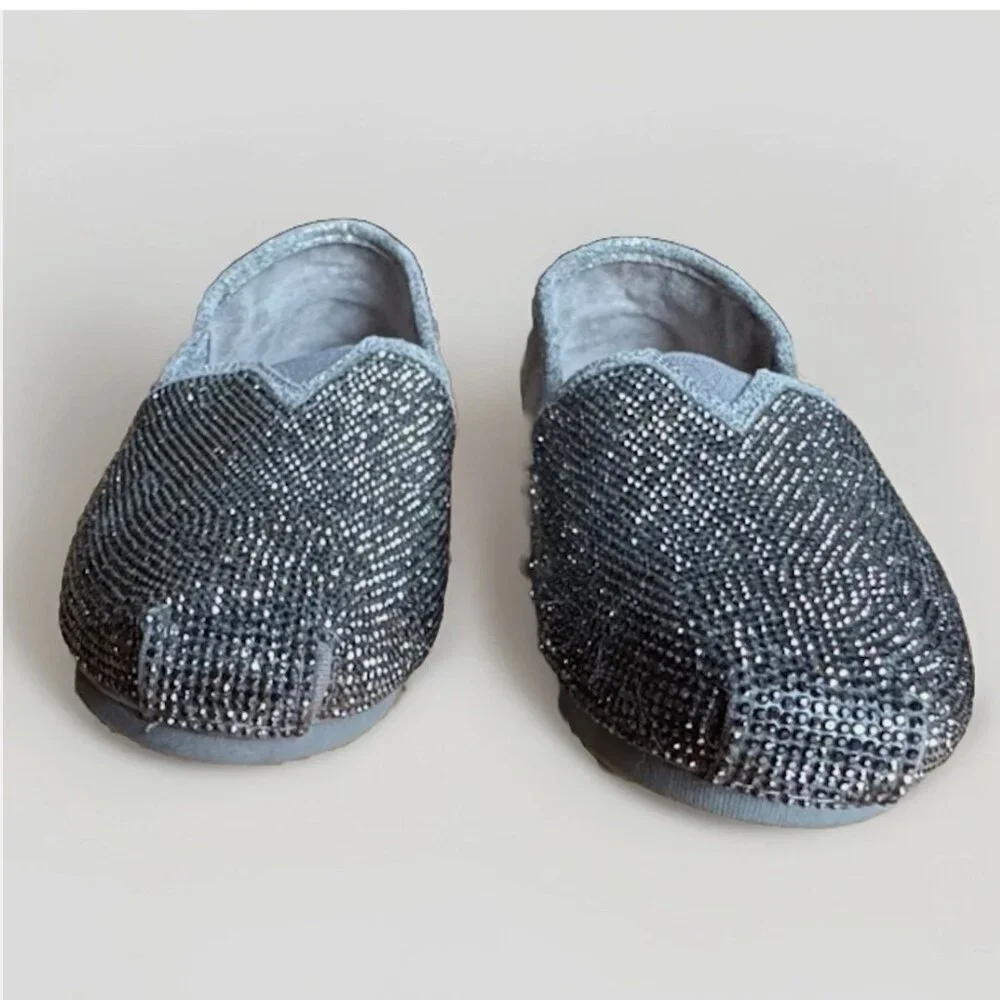(6) BOBS Memory Foam Mottled Silver & Silver Beaded Slip-ons